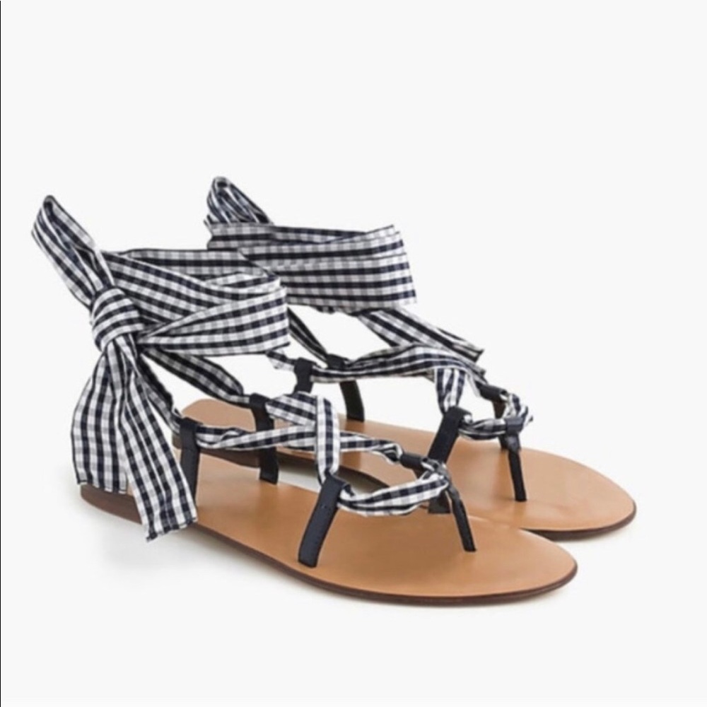 J. Crew wrap-around sandal in navy/white gingham
